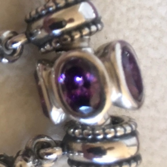 PANDORA Iconic Sterling Silver Bracelet with amethyst/purple oval lights charm - Picture 2 of 6